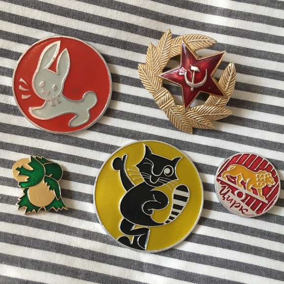 Vintage Jewelry - Lot of 5 Vintage Soviet Pins USSR Costume 70s 80s